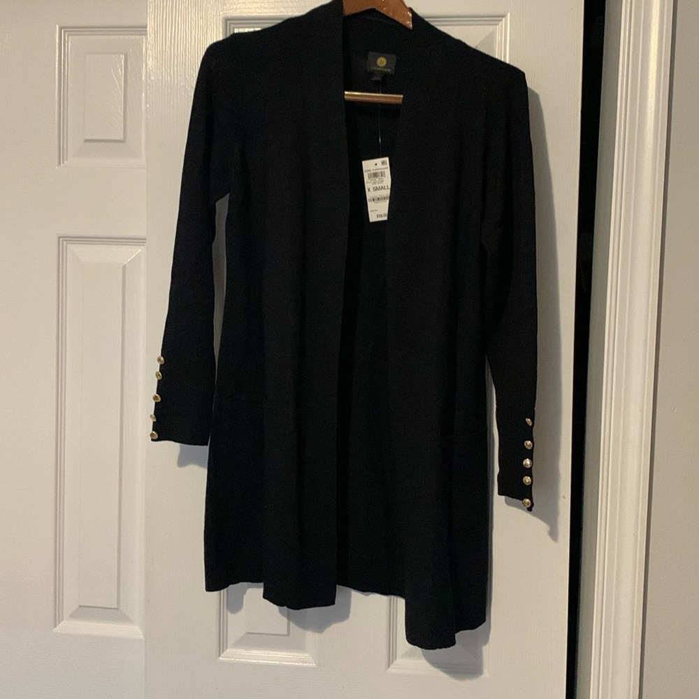 JM COLLECTION Long open front black cardigan size XS NWT